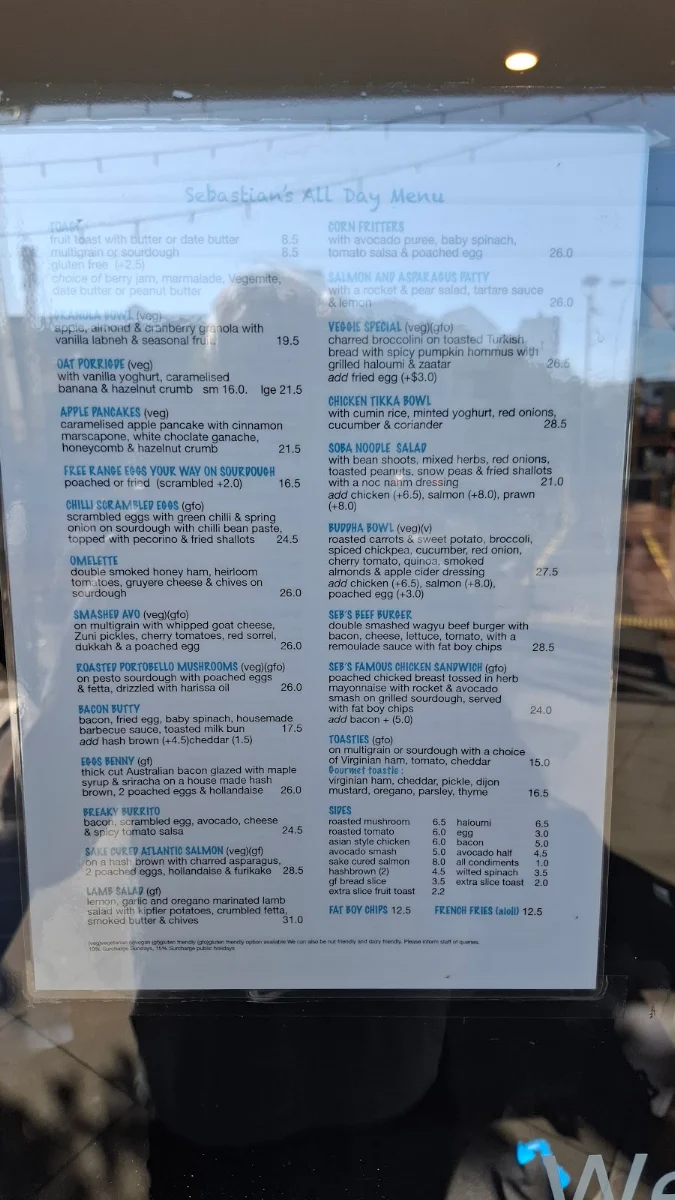 Menu, Sebastian's Food & Wine