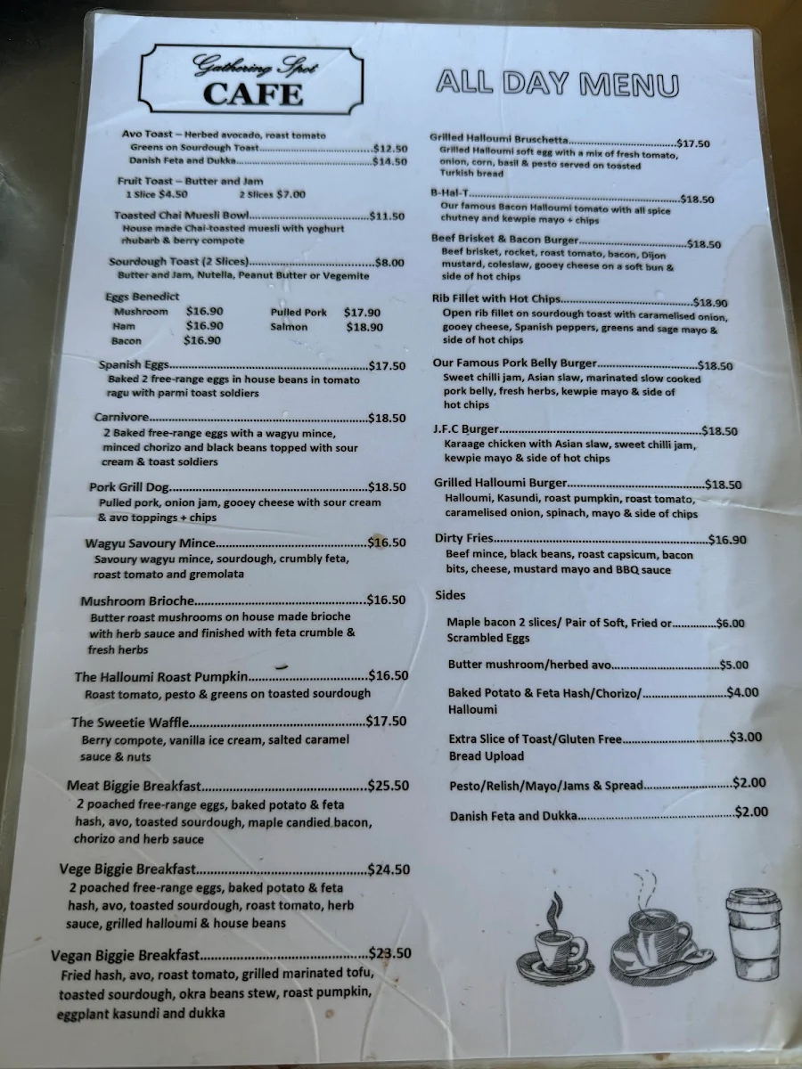 Menu, Gathering Spot Cafe