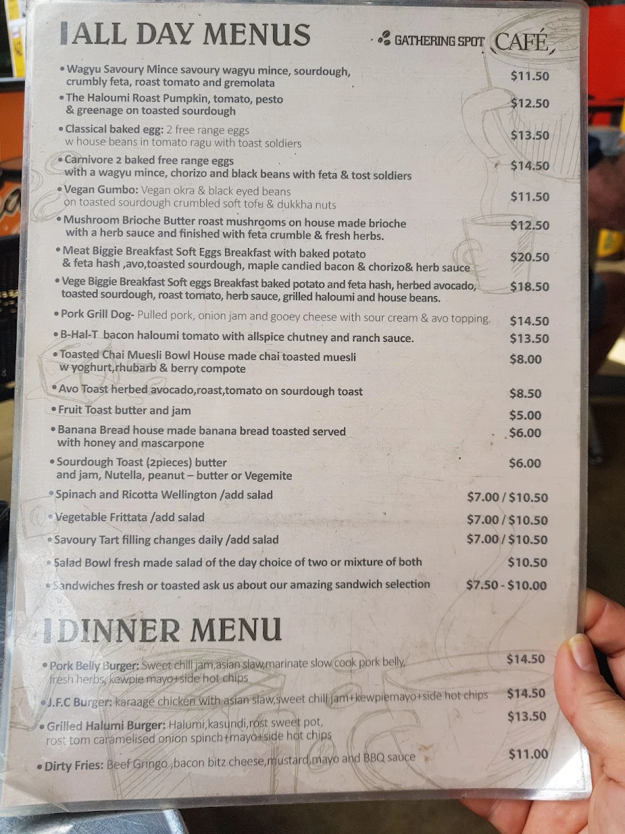 Menu, Gathering Spot Cafe
