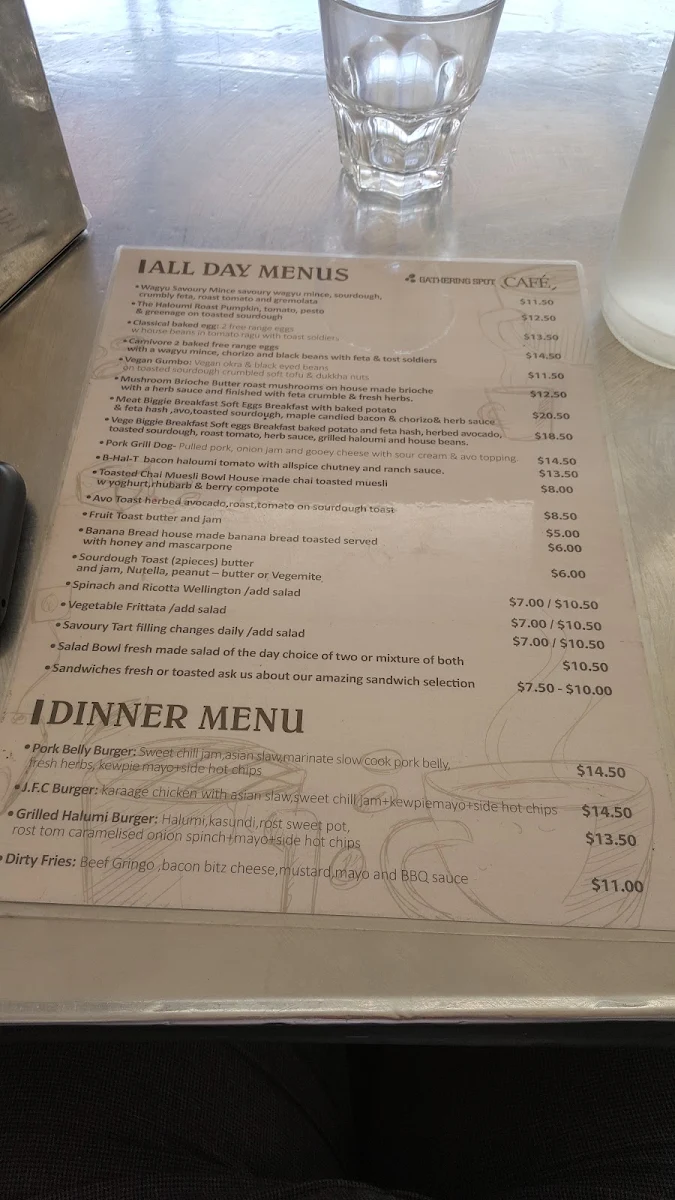 Menu, Gathering Spot Cafe