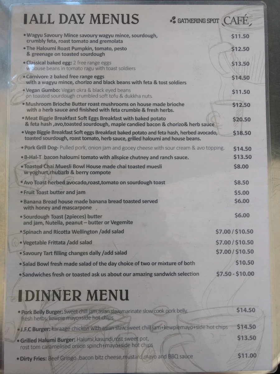 Menu, Gathering Spot Cafe