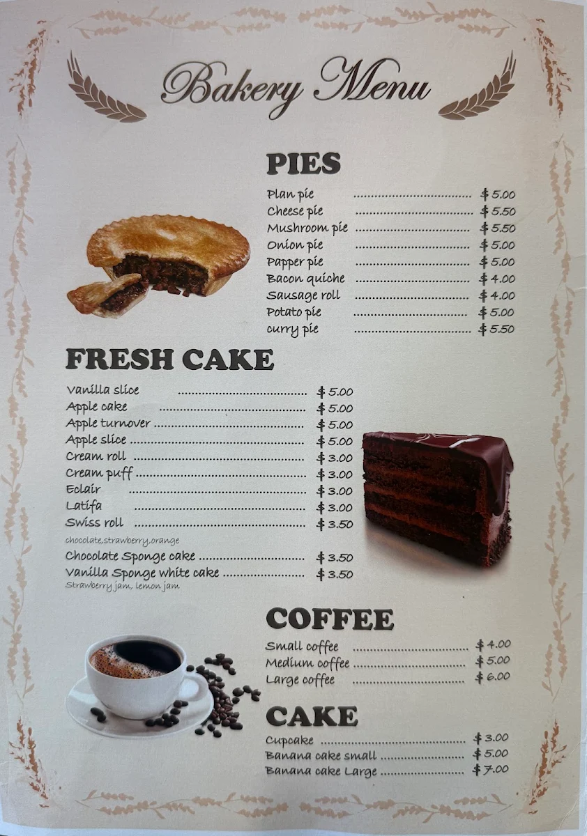 Menu, National Bakery & Cafe