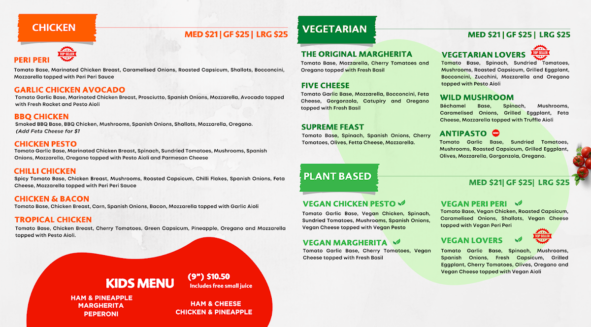 Menu, I Love Pizza Randwick