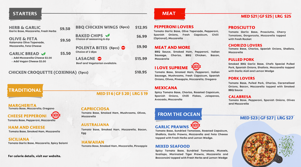 Menu, I Love Pizza Randwick