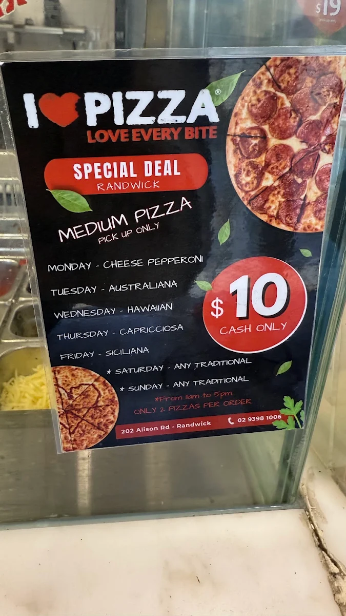 Menu, I Love Pizza Randwick