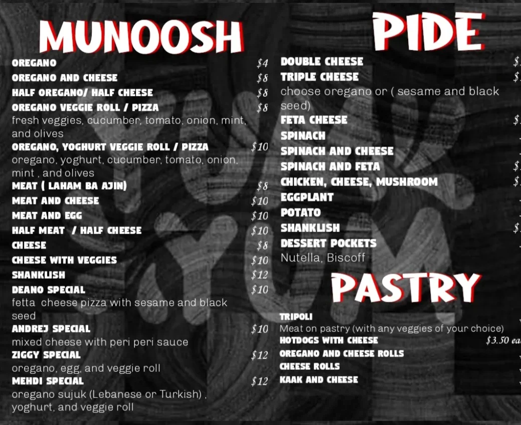 Menu, Zaatar & co