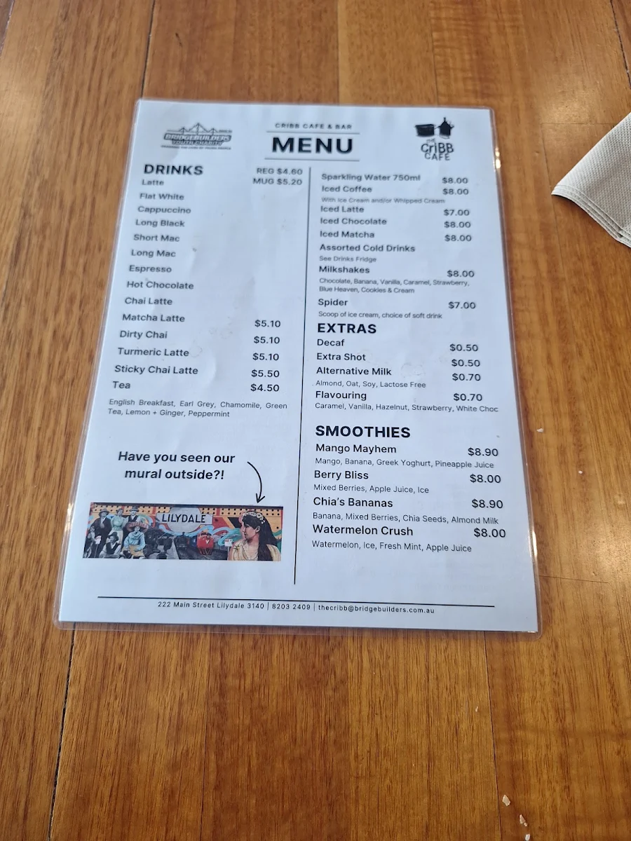 Menu, The CriBB Cafe