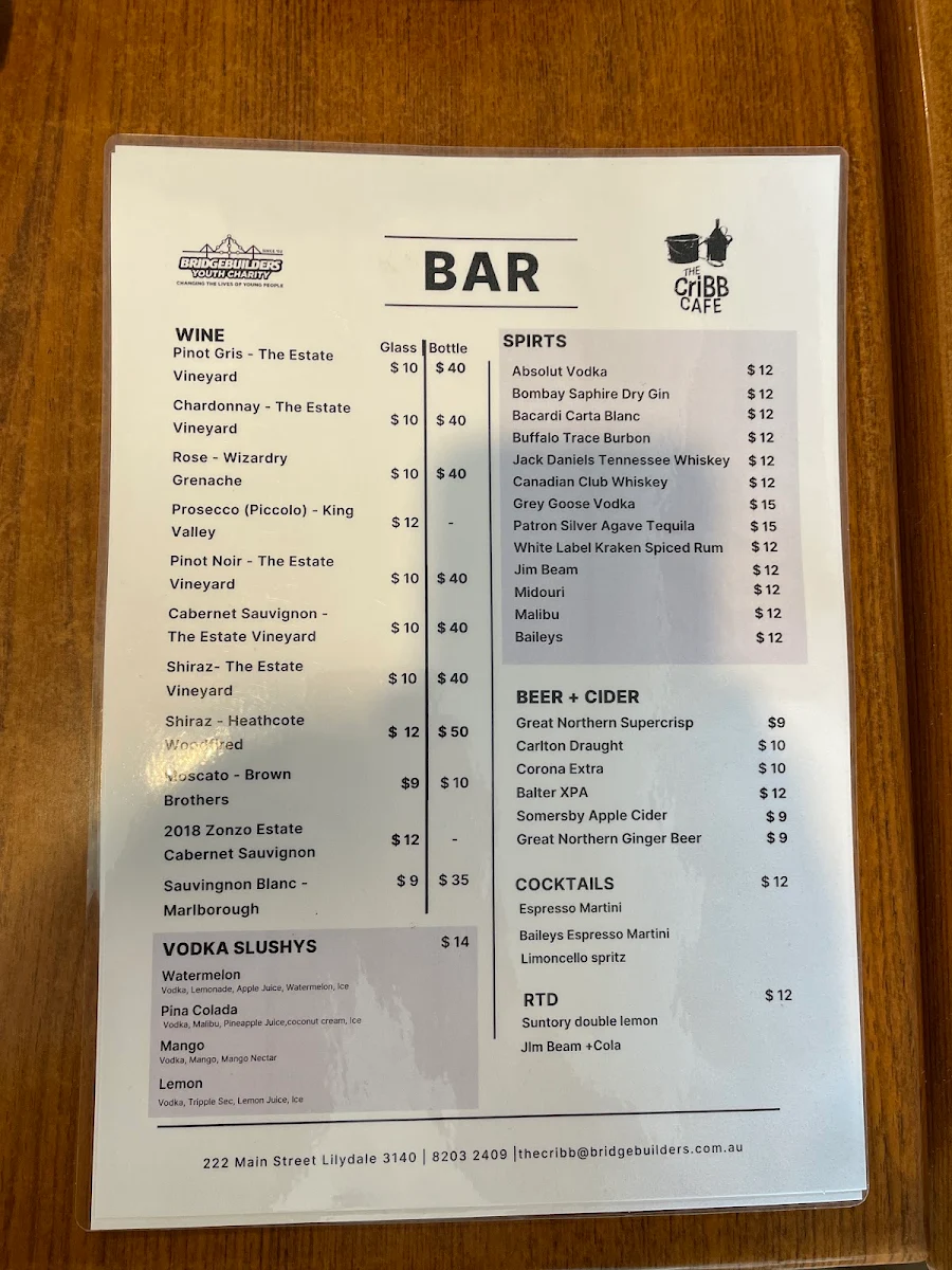 Menu, The CriBB Cafe