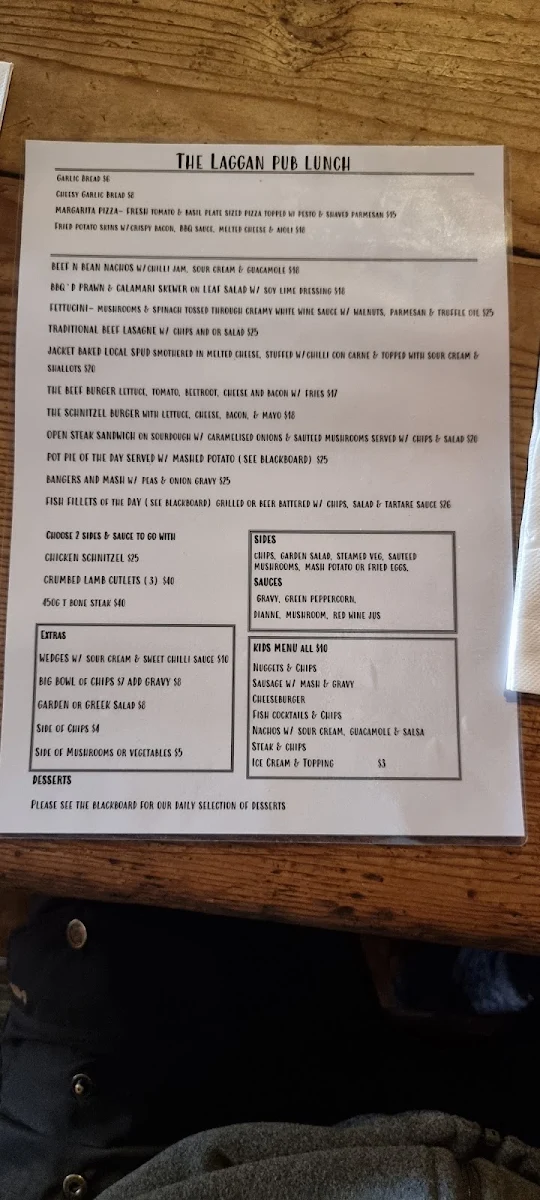Menu, Laggan Hotel