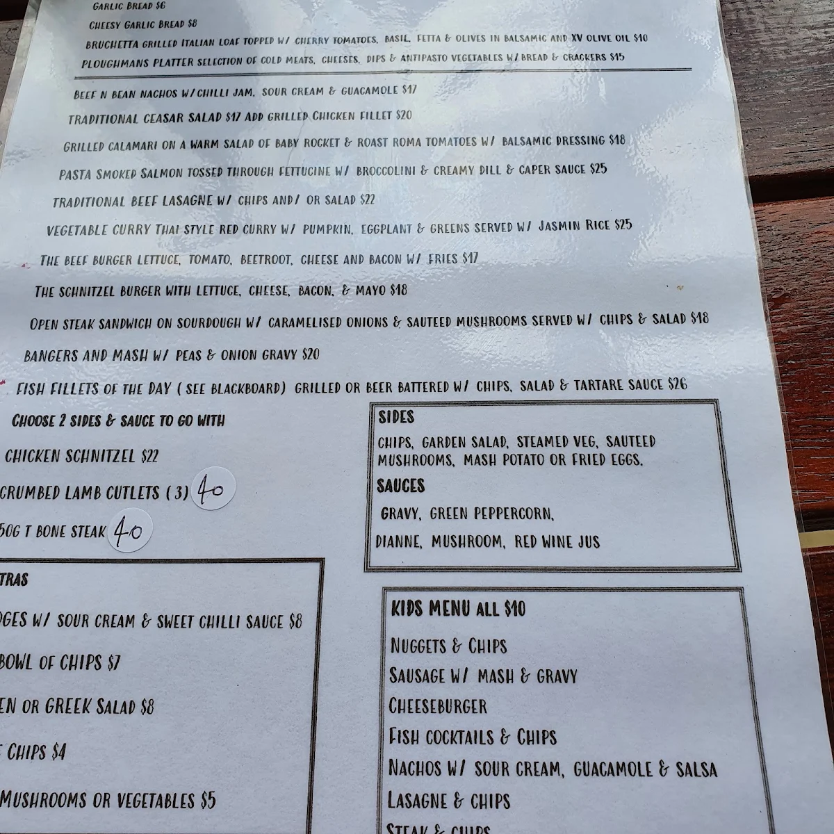 Menu, Laggan Hotel