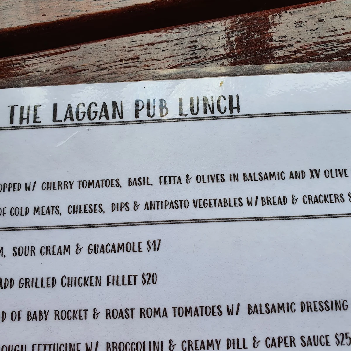 Menu, Laggan Hotel