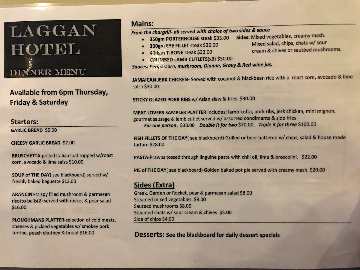 Menu, Laggan Hotel