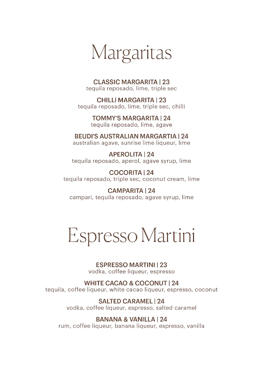 Menu, Loft Byron Bay