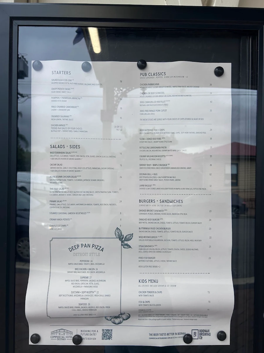 Menu, Commercial Hotel, Boonah