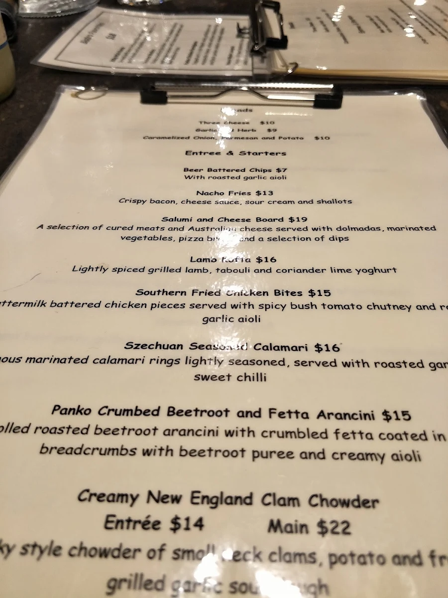 Menu, Commercial Hotel, Boonah