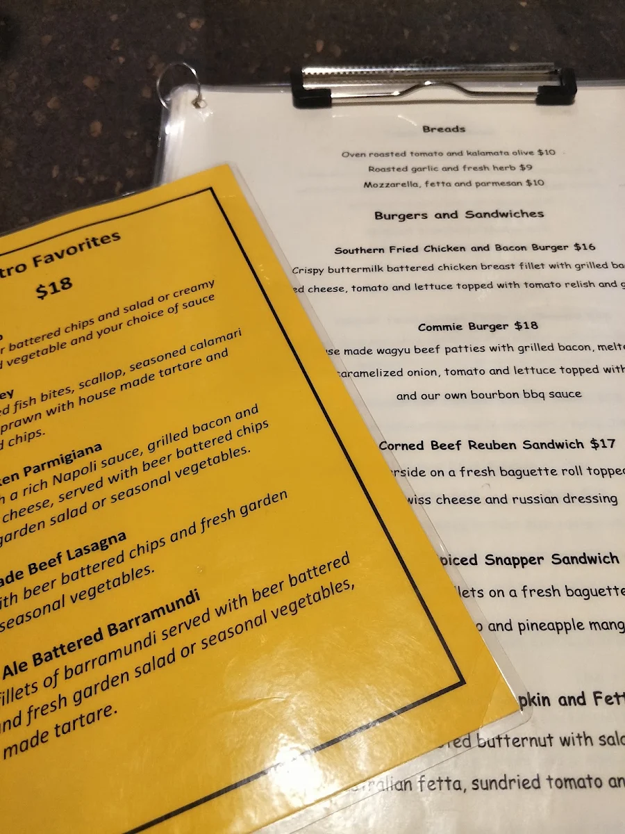 Menu, Commercial Hotel, Boonah