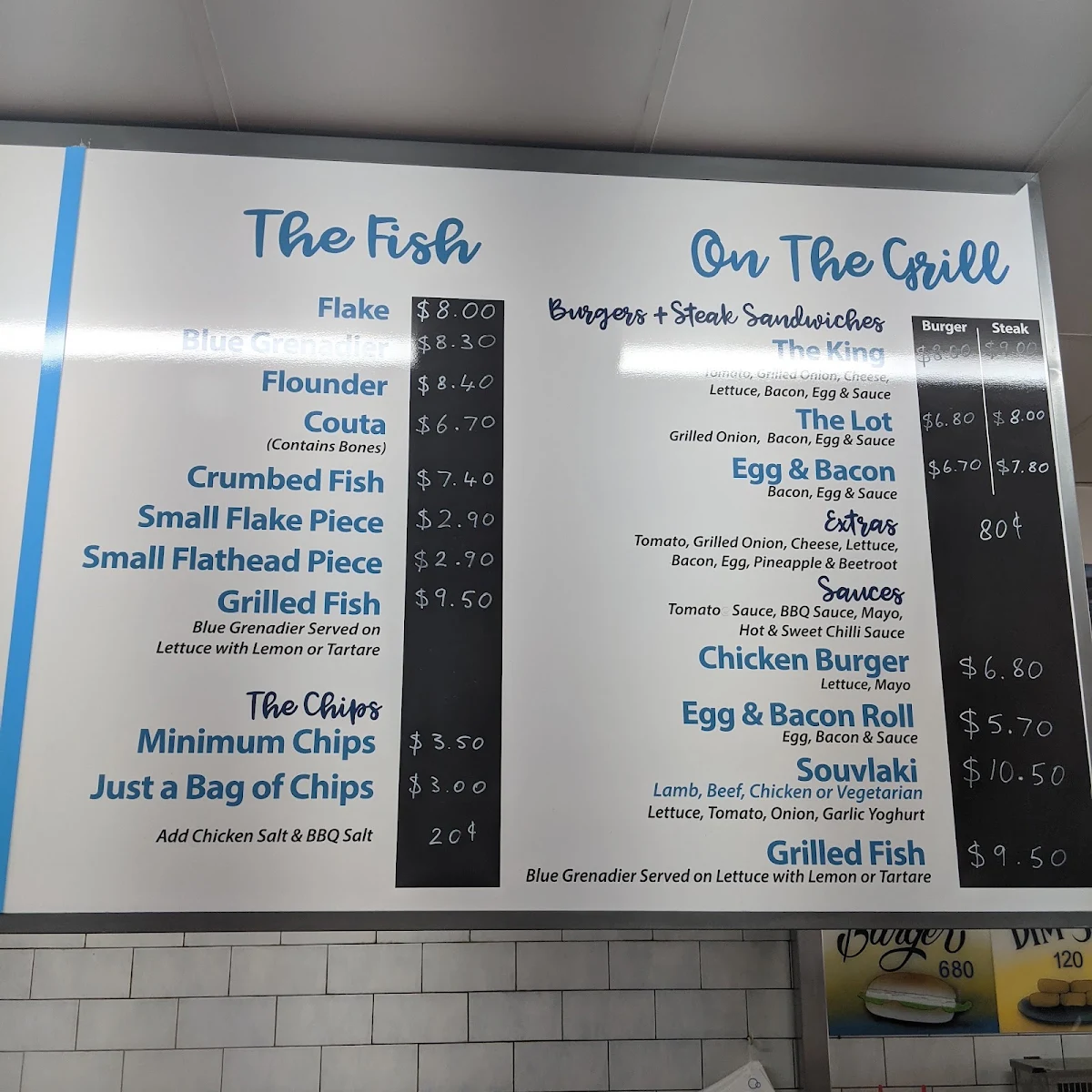 Menu, Kings Meadows Seafood