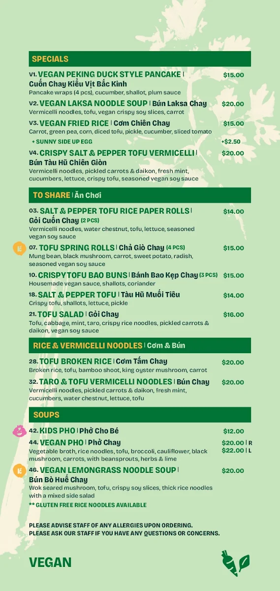 Menu, Khoi Eatery Marrickville