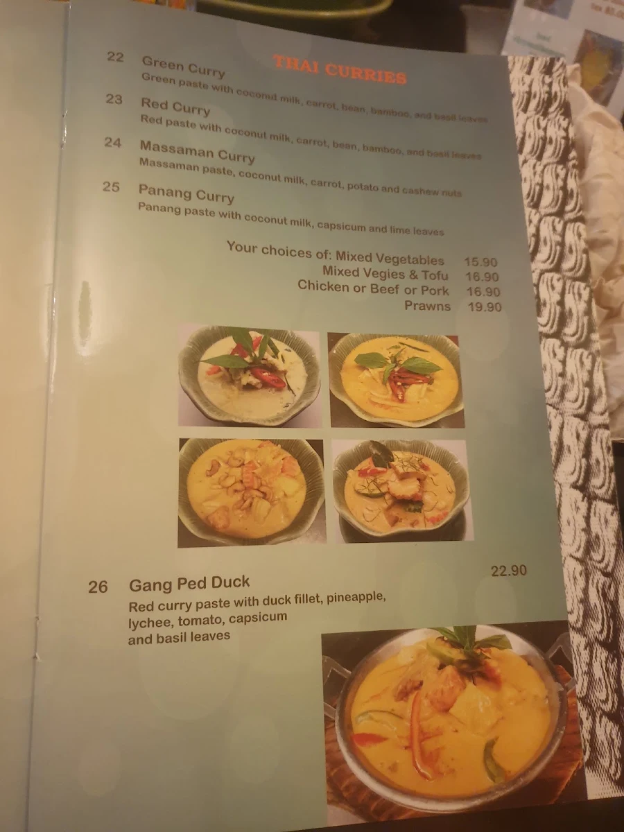Menu, Rama Thai Camberwell