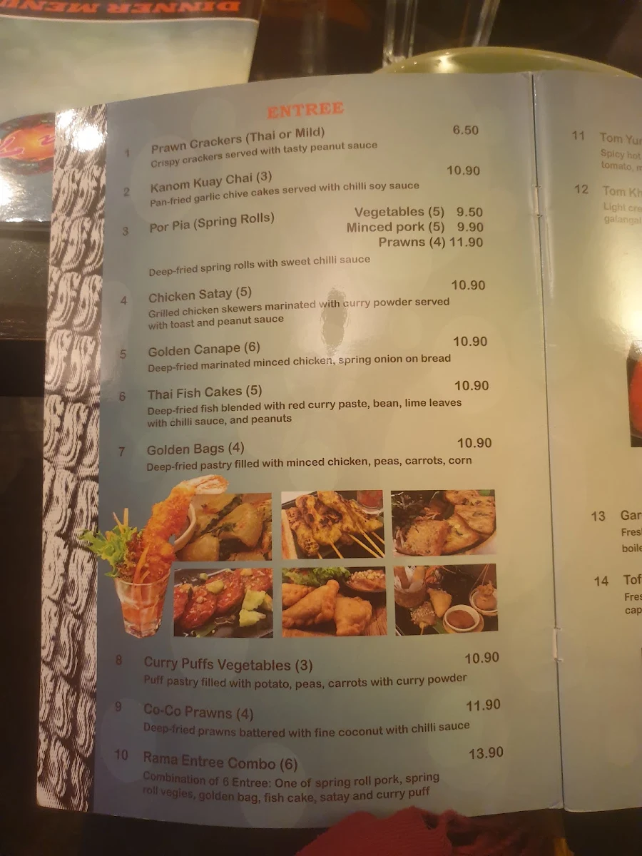 Menu, Rama Thai Camberwell
