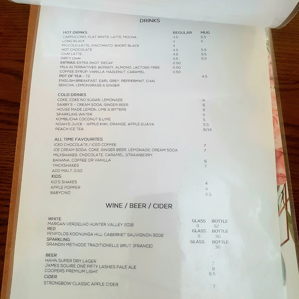 Menu, Heritage Gardens Cafe