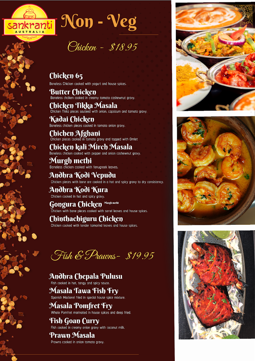 Menu, SANKRANTI AUSTRALIA