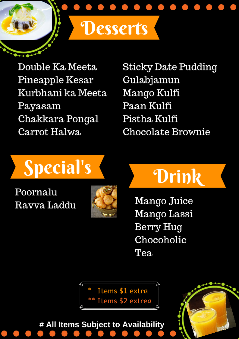 Menu, SANKRANTI AUSTRALIA