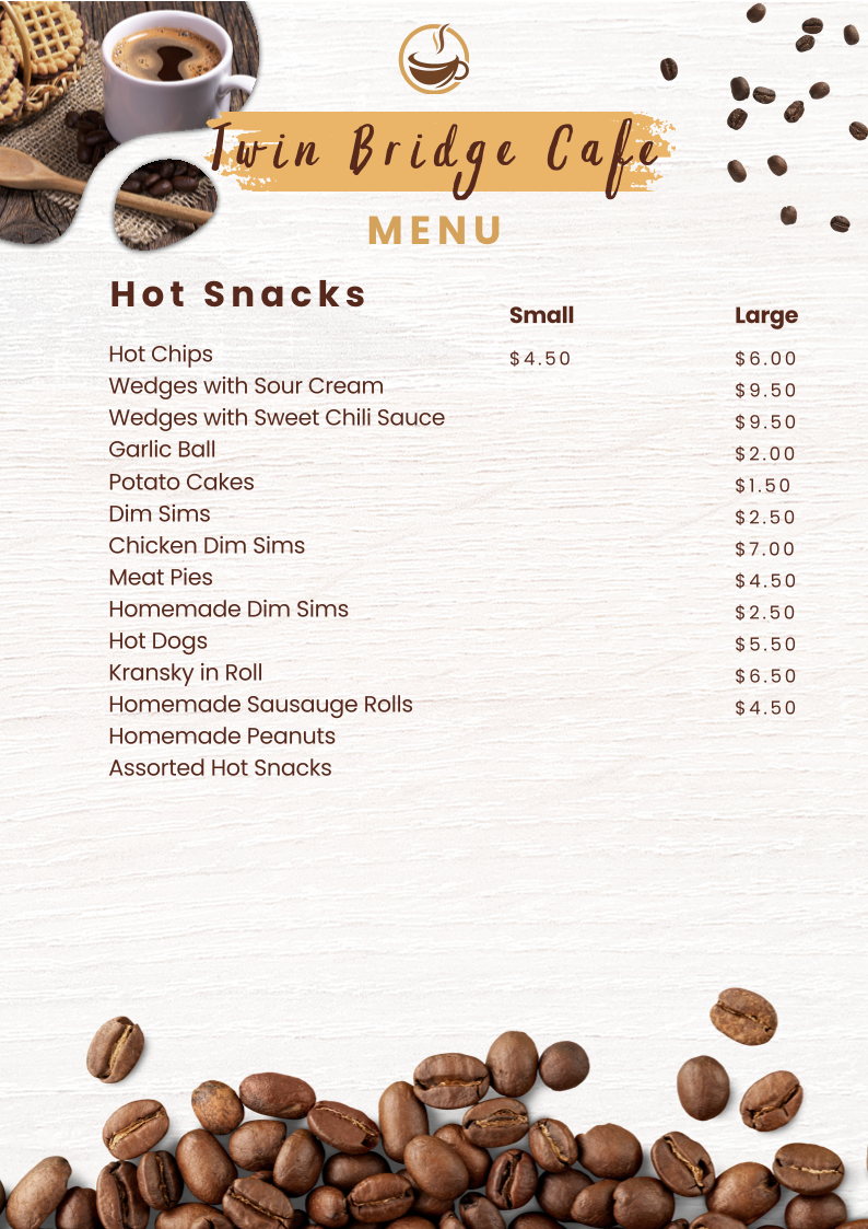Menu, Twin Bridge Lunch Shop