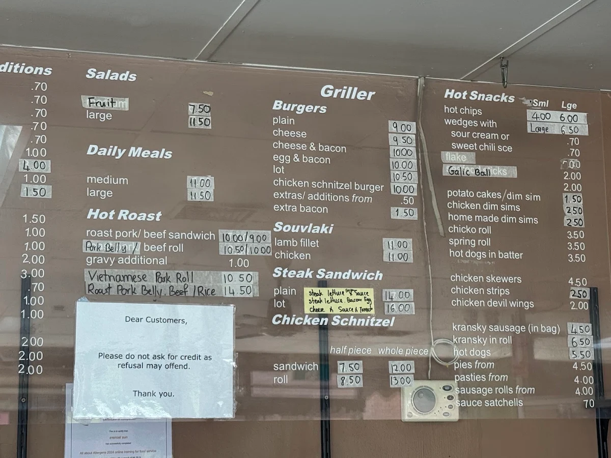 Menu, Twin Bridge Lunch Shop