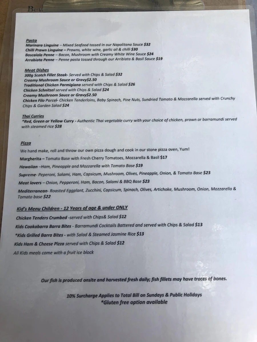 Menu, Cook-a-barra Restaurant & Function Centre