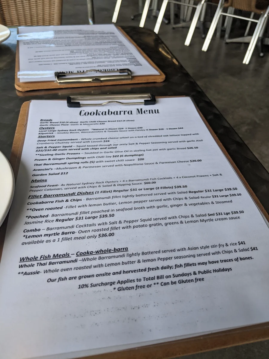 Menu, Cook-a-barra Restaurant & Function Centre
