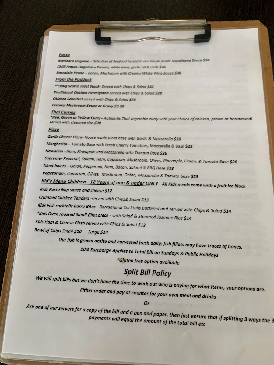 Menu, Cook-a-barra Restaurant & Function Centre