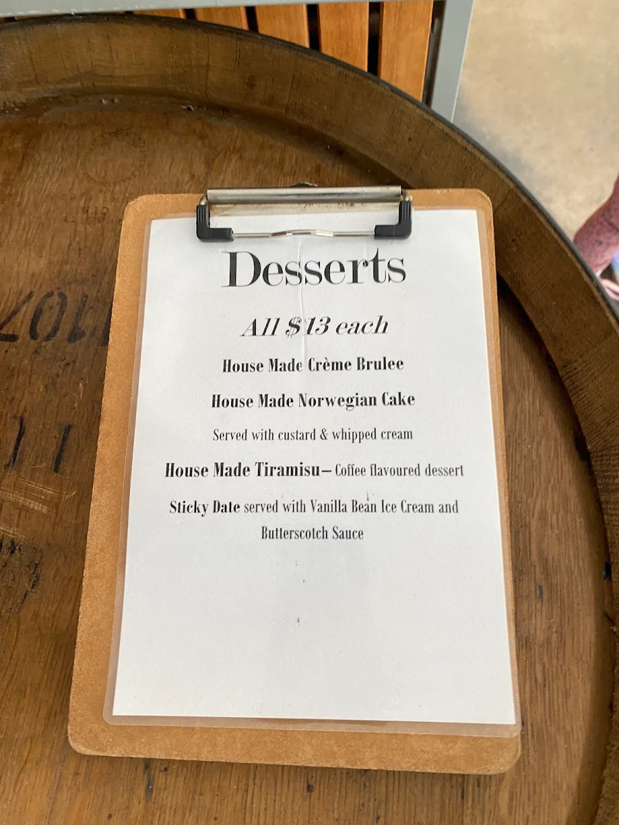 Menu, Cook-a-barra Restaurant & Function Centre