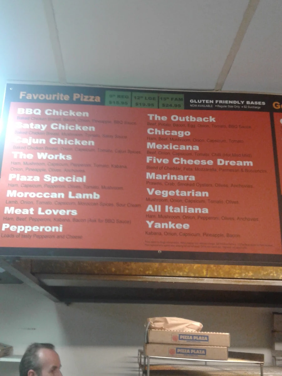 Menu, PIZZA PLAZA