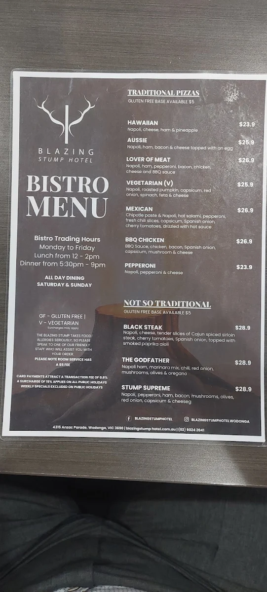 Menu, The Blazing Stump Hotel