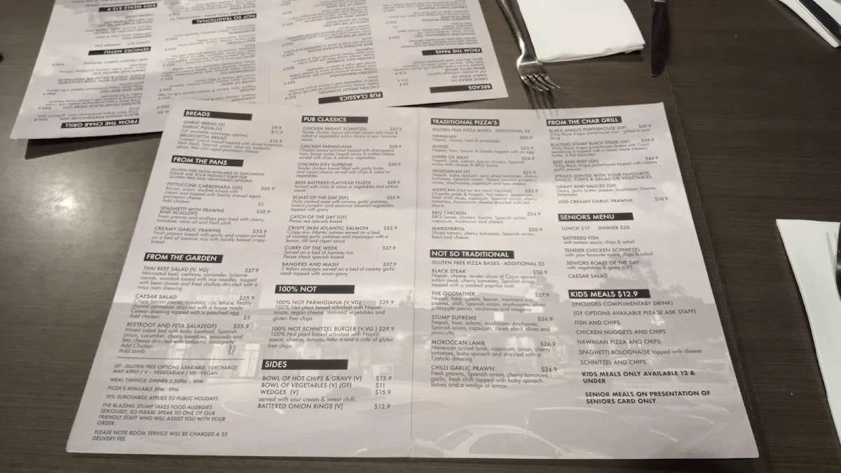 Menu, The Blazing Stump Hotel