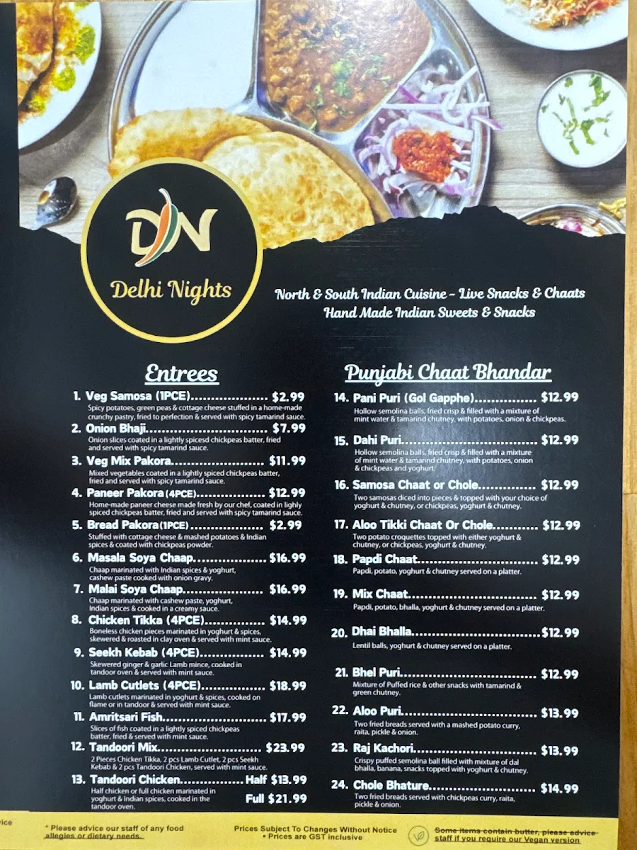 Menu, DELHI NIGHTS - Cobblebank