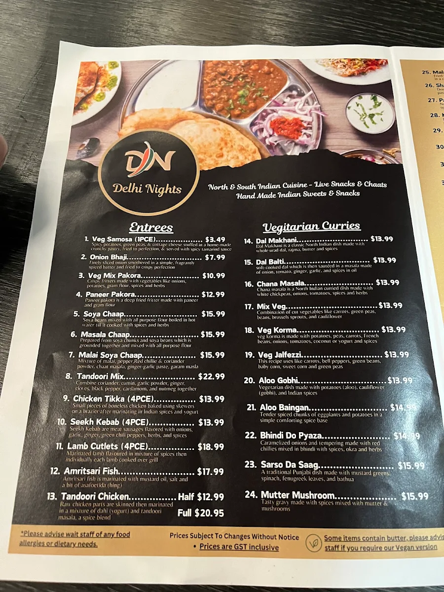 Menu, DELHI NIGHTS - Cobblebank