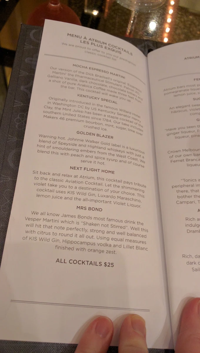 Menu, Atrium Bar