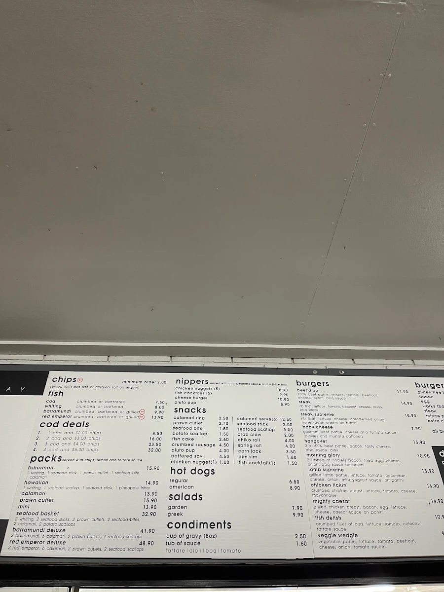 Menu, Bradlees Beachside Takeaway