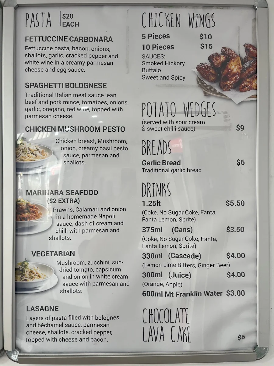 Menu, Kingscliff Pizza and Pasta