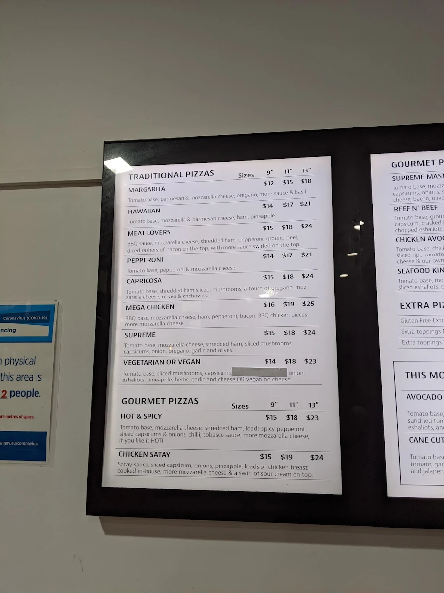 Menu, Kingscliff Pizza and Pasta