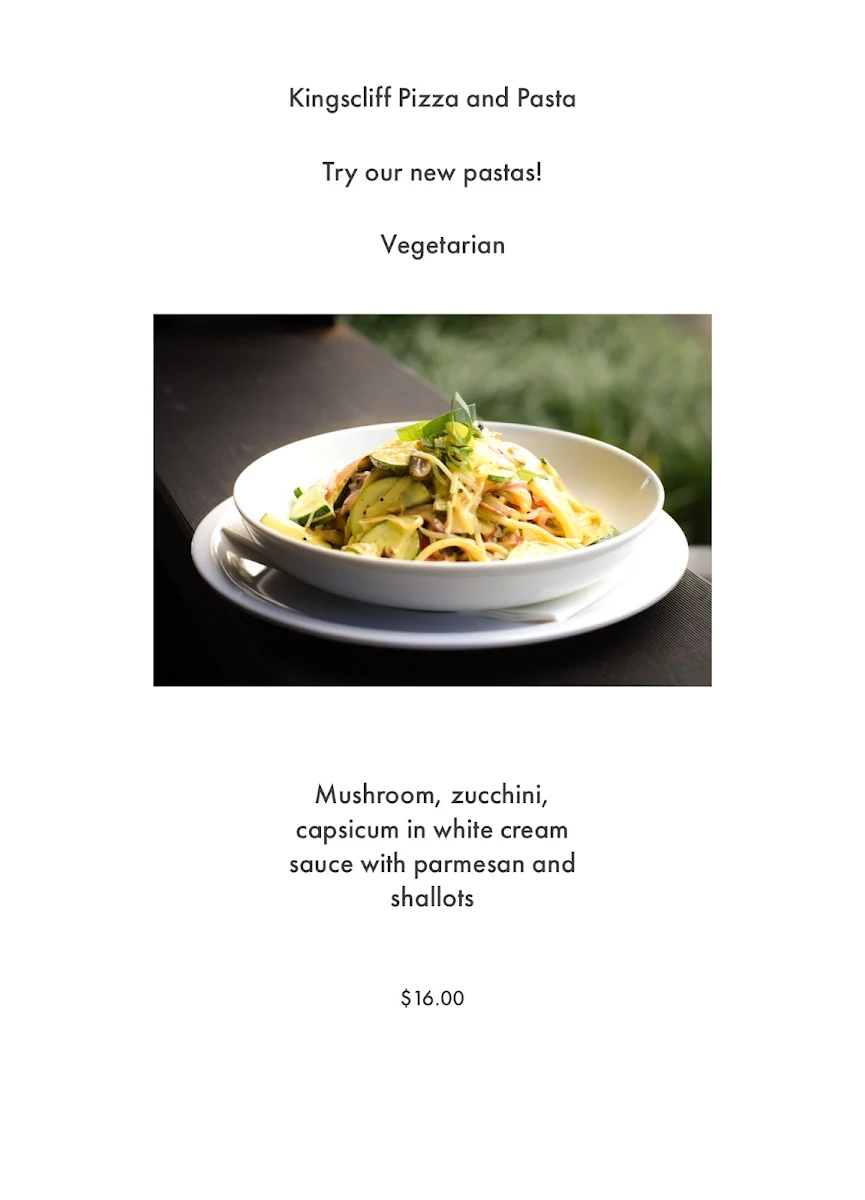 Menu, Kingscliff Pizza and Pasta