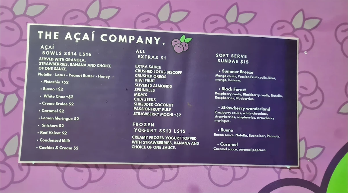 Menu, The Açaì company Pascoe Vale
