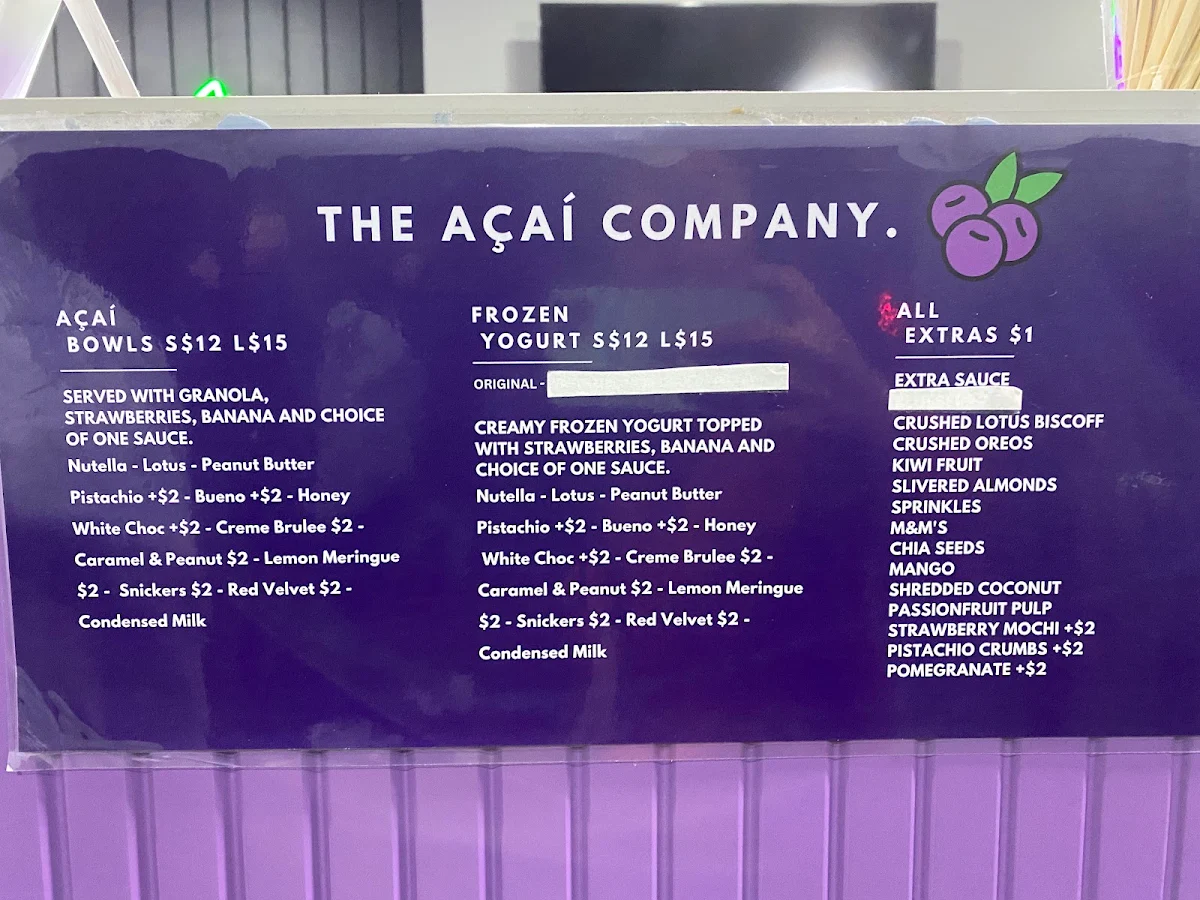 Menu, The Açaì company Pascoe Vale