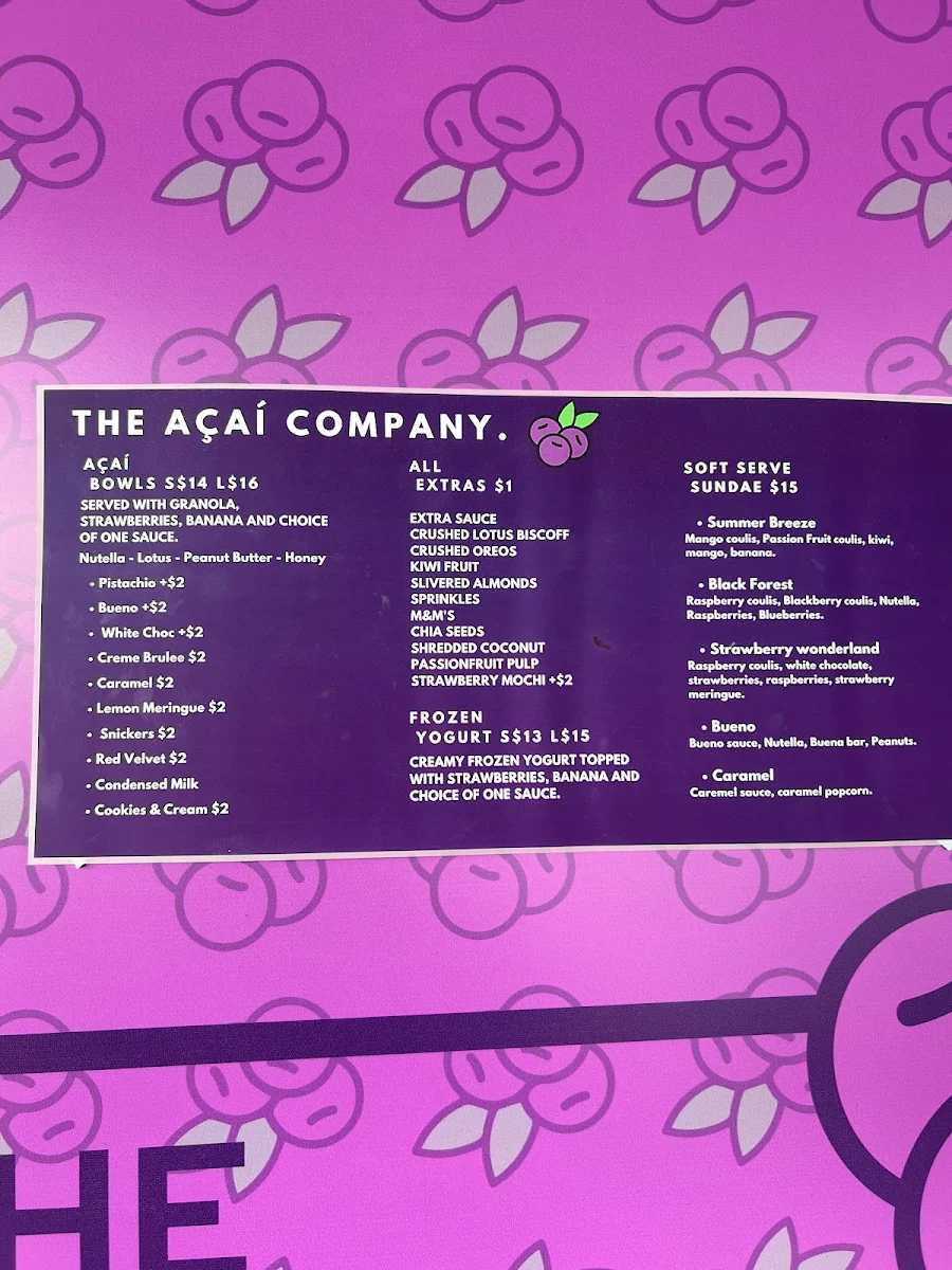 Menu, The Açaì company Pascoe Vale