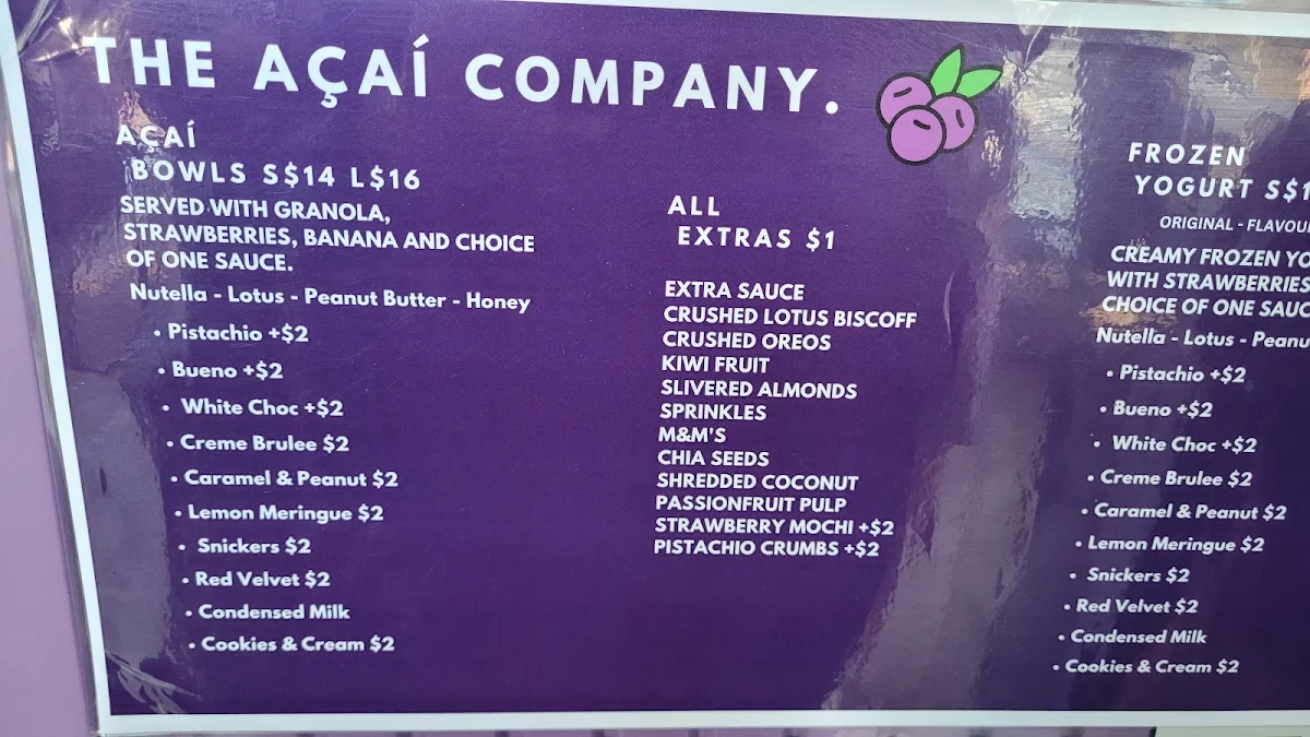Menu, The Açaì company Pascoe Vale