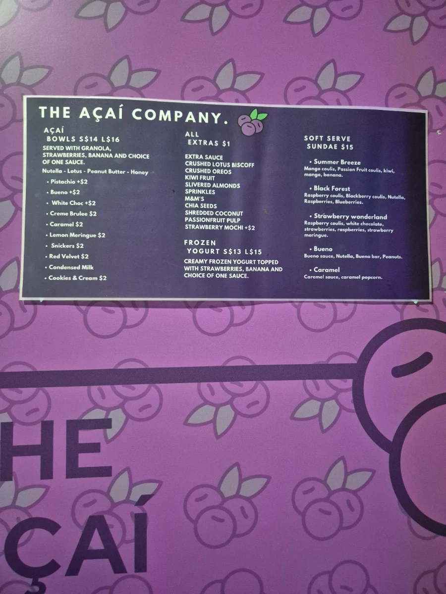 Menu, The Açaì company Pascoe Vale