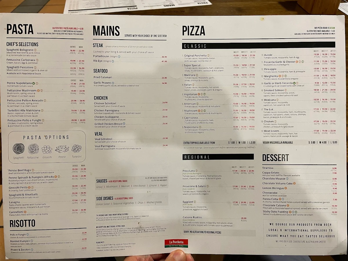 Menu, La Porchetta | Best Italian Restaurant in Colac