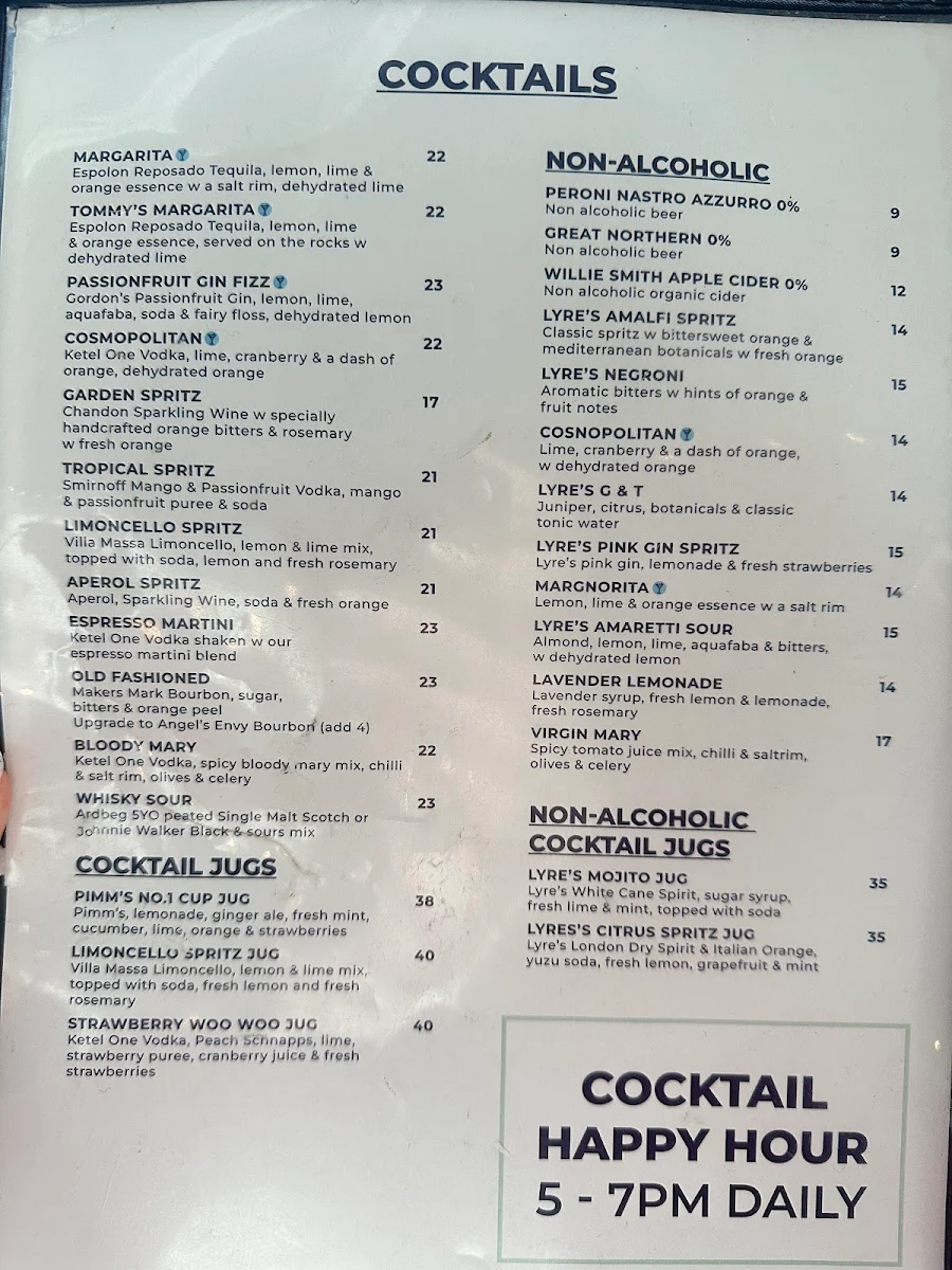 Menu, Helm Cockle Bay
